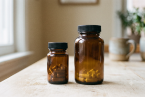 Vitamin D and Muscle Strength: Why More Turned Out to Be Worse 2 A small and a larger unlabelled supplement bottle standing side by side