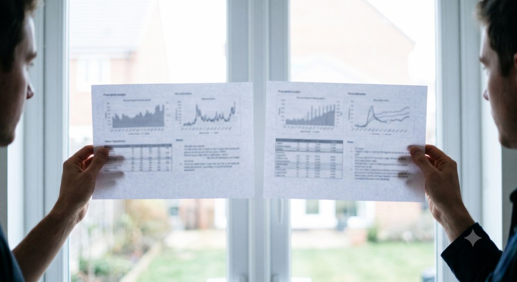 Understanding Your DXA T-Score: Which Population Are You Being Compared To? 2 Two paper charts held up against a bright window with light showing through